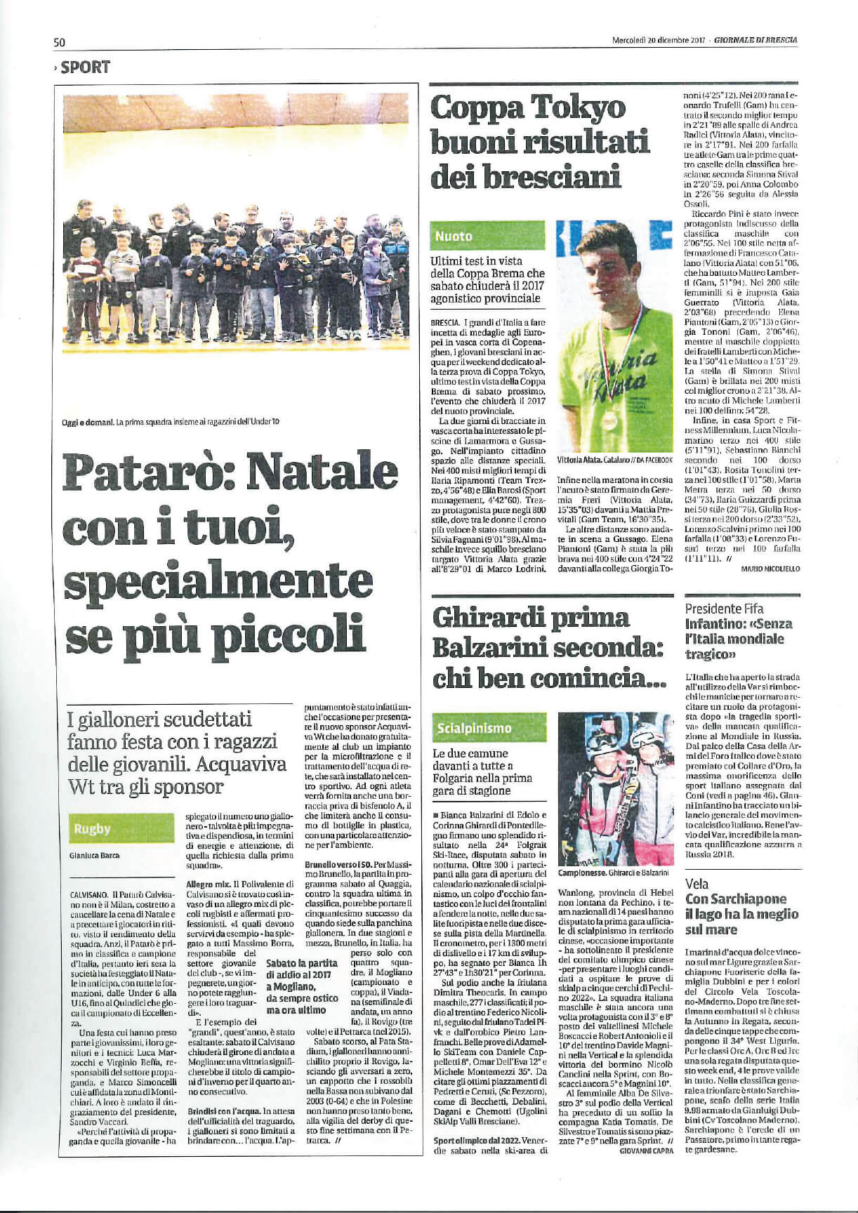 Articolo Giornale Rugby Calvisano